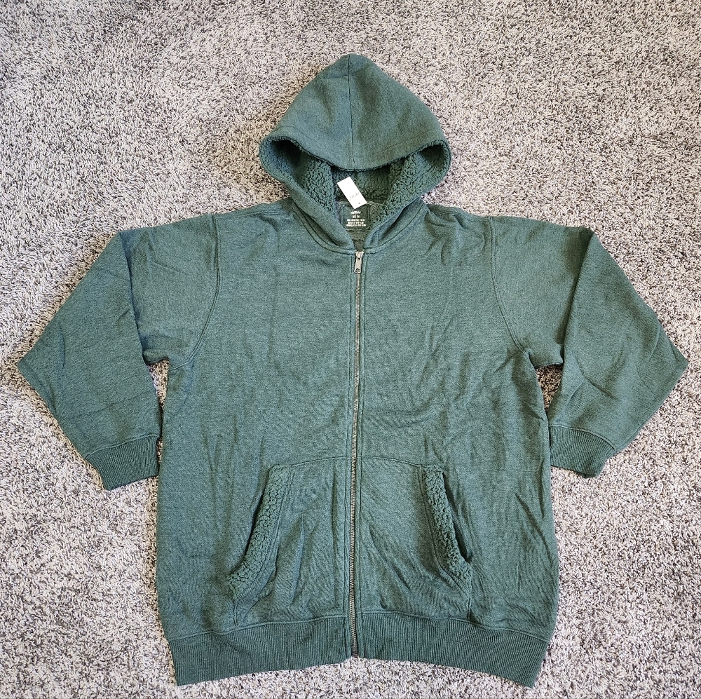 Aerie Green Sherpa Hoodie Jacket Size M NWT